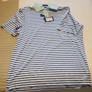 Peter Millar Blue and White Striped Polo